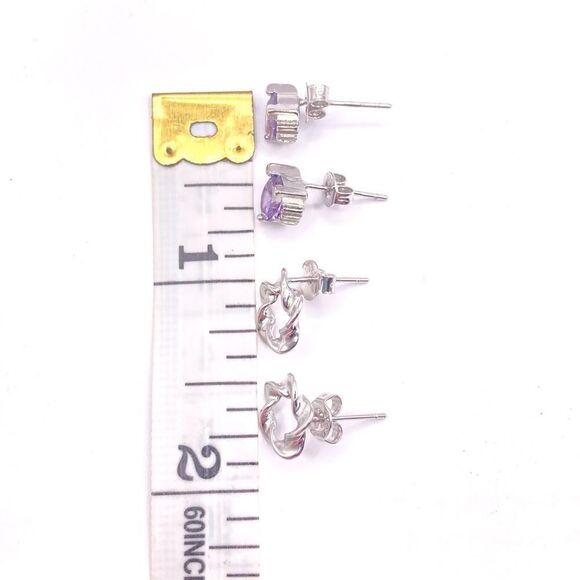 Set of 2 pairs sterling silver post stud earrings - Picture 4 of 5